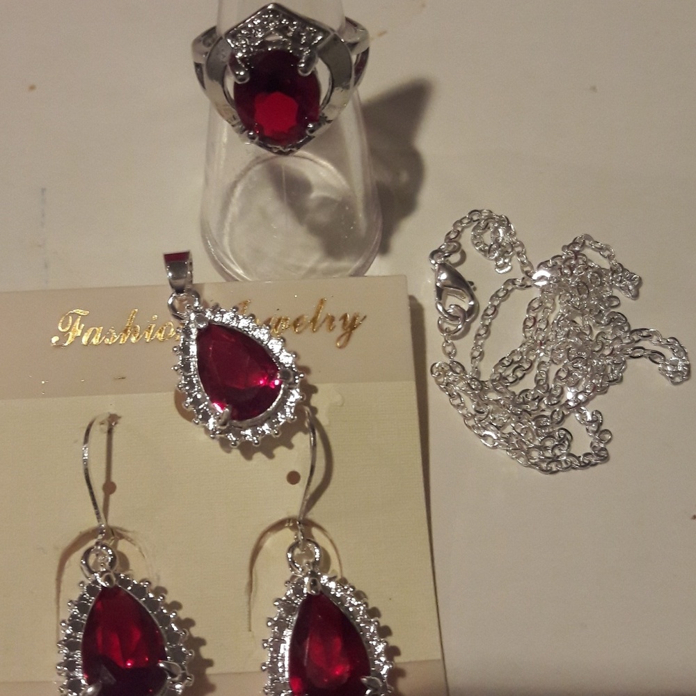 Silver red CZ Jewelry set